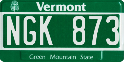 VT license plate NGK873