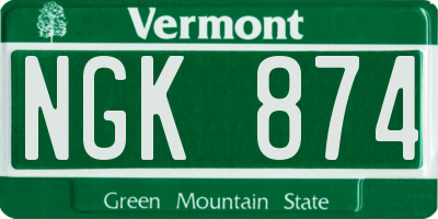 VT license plate NGK874