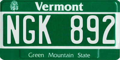 VT license plate NGK892