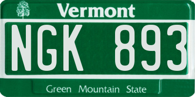 VT license plate NGK893