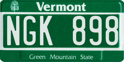 VT license plate NGK898