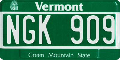 VT license plate NGK909