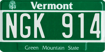 VT license plate NGK914