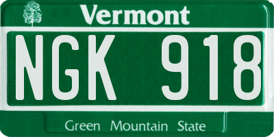 VT license plate NGK918