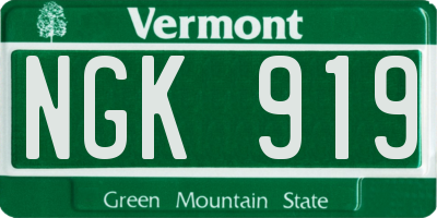 VT license plate NGK919