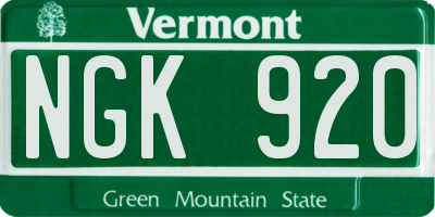 VT license plate NGK920