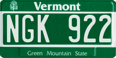 VT license plate NGK922