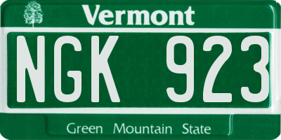 VT license plate NGK923