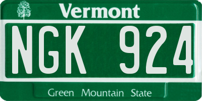 VT license plate NGK924