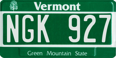 VT license plate NGK927