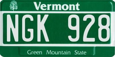 VT license plate NGK928