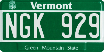 VT license plate NGK929