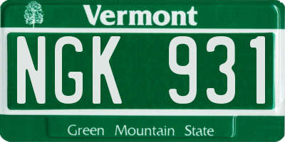 VT license plate NGK931