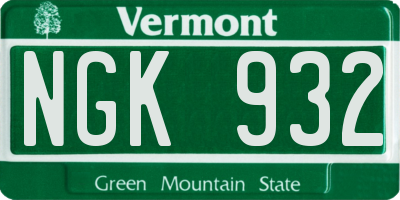 VT license plate NGK932