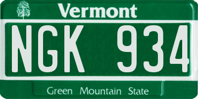 VT license plate NGK934