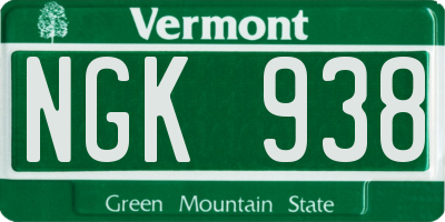 VT license plate NGK938