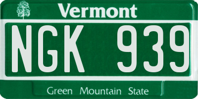 VT license plate NGK939