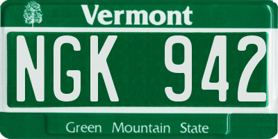 VT license plate NGK942