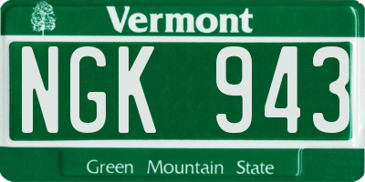 VT license plate NGK943