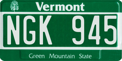 VT license plate NGK945