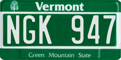 VT license plate NGK947