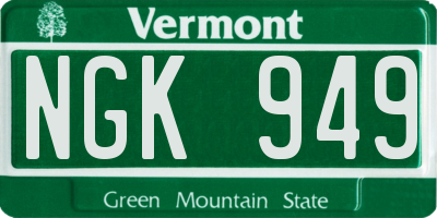VT license plate NGK949