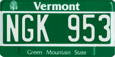VT license plate NGK953
