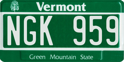 VT license plate NGK959