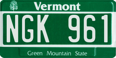 VT license plate NGK961