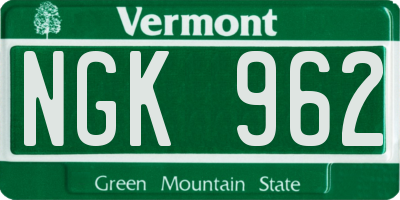 VT license plate NGK962