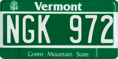 VT license plate NGK972