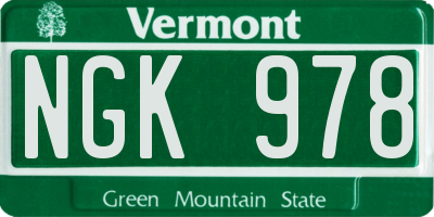 VT license plate NGK978