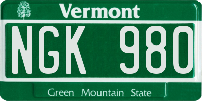 VT license plate NGK980