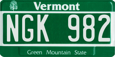 VT license plate NGK982