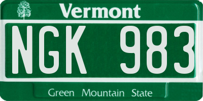 VT license plate NGK983