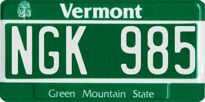VT license plate NGK985