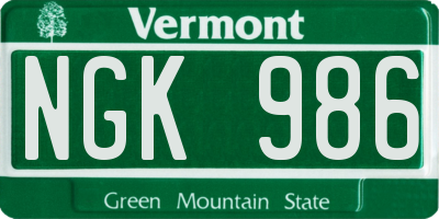 VT license plate NGK986