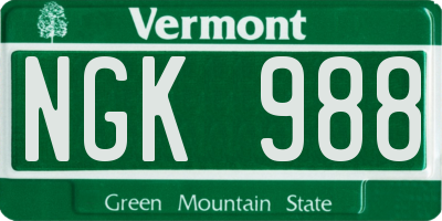 VT license plate NGK988