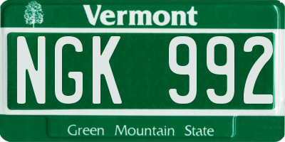 VT license plate NGK992
