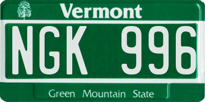 VT license plate NGK996