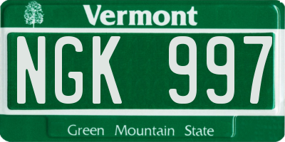 VT license plate NGK997