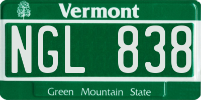 VT license plate NGL838