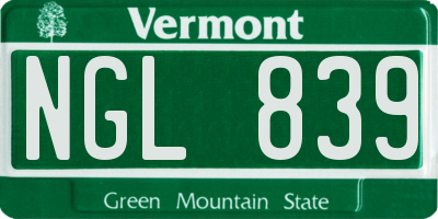 VT license plate NGL839