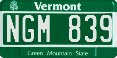 VT license plate NGM839