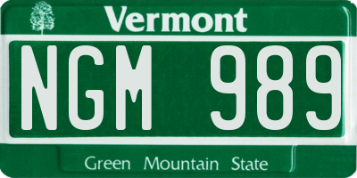 VT license plate NGM989
