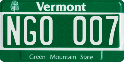 VT license plate NGO007