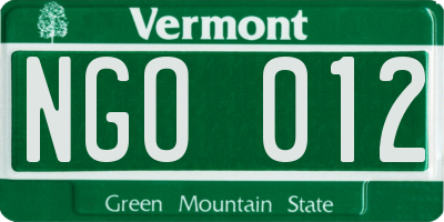 VT license plate NGO012