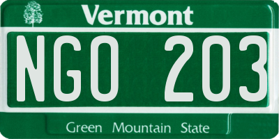 VT license plate NGO203