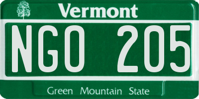 VT license plate NGO205