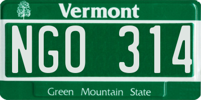 VT license plate NGO314
